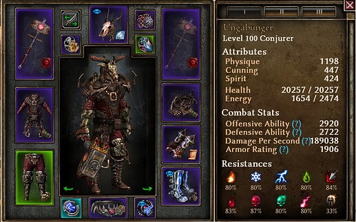 Character screen with all 100% uptime buffs active