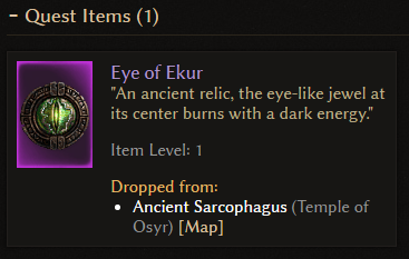 Hit a Brick Wall: Can't get Eye of Ekur to drop (Sarcophagus is