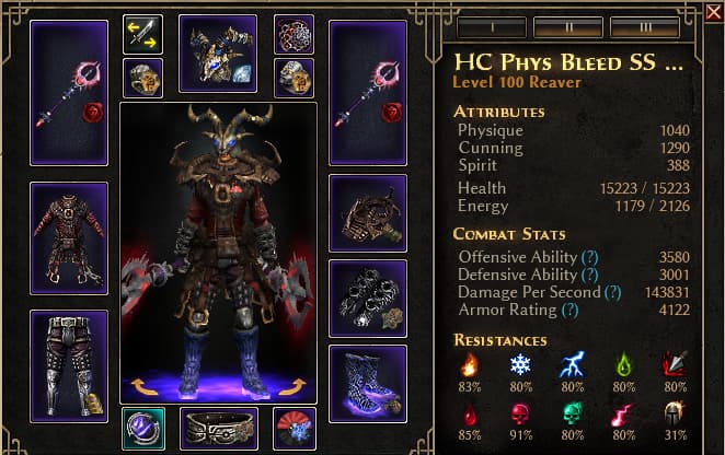In-game char sheet